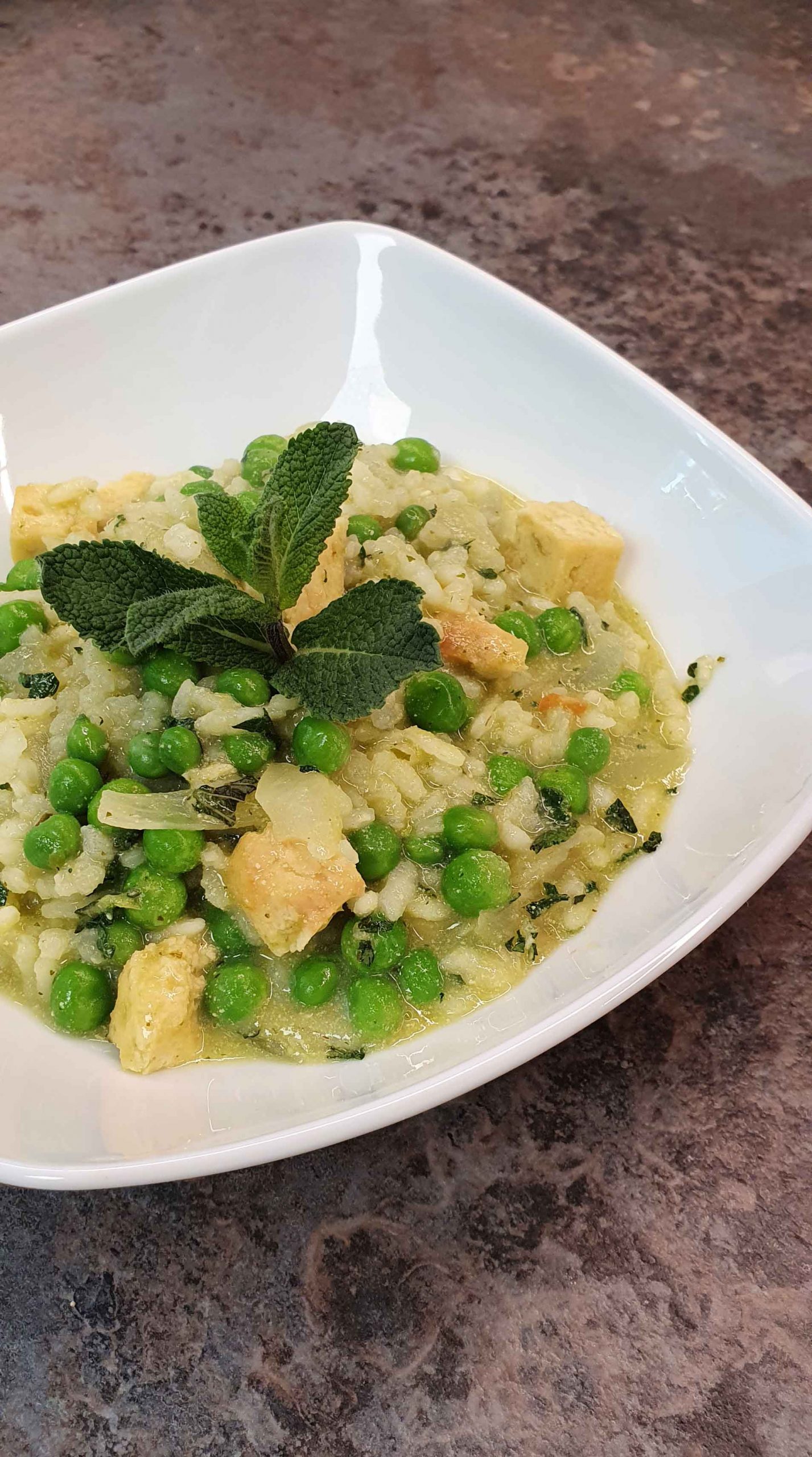 Pea, Mint & Smoked Tofu Risotto