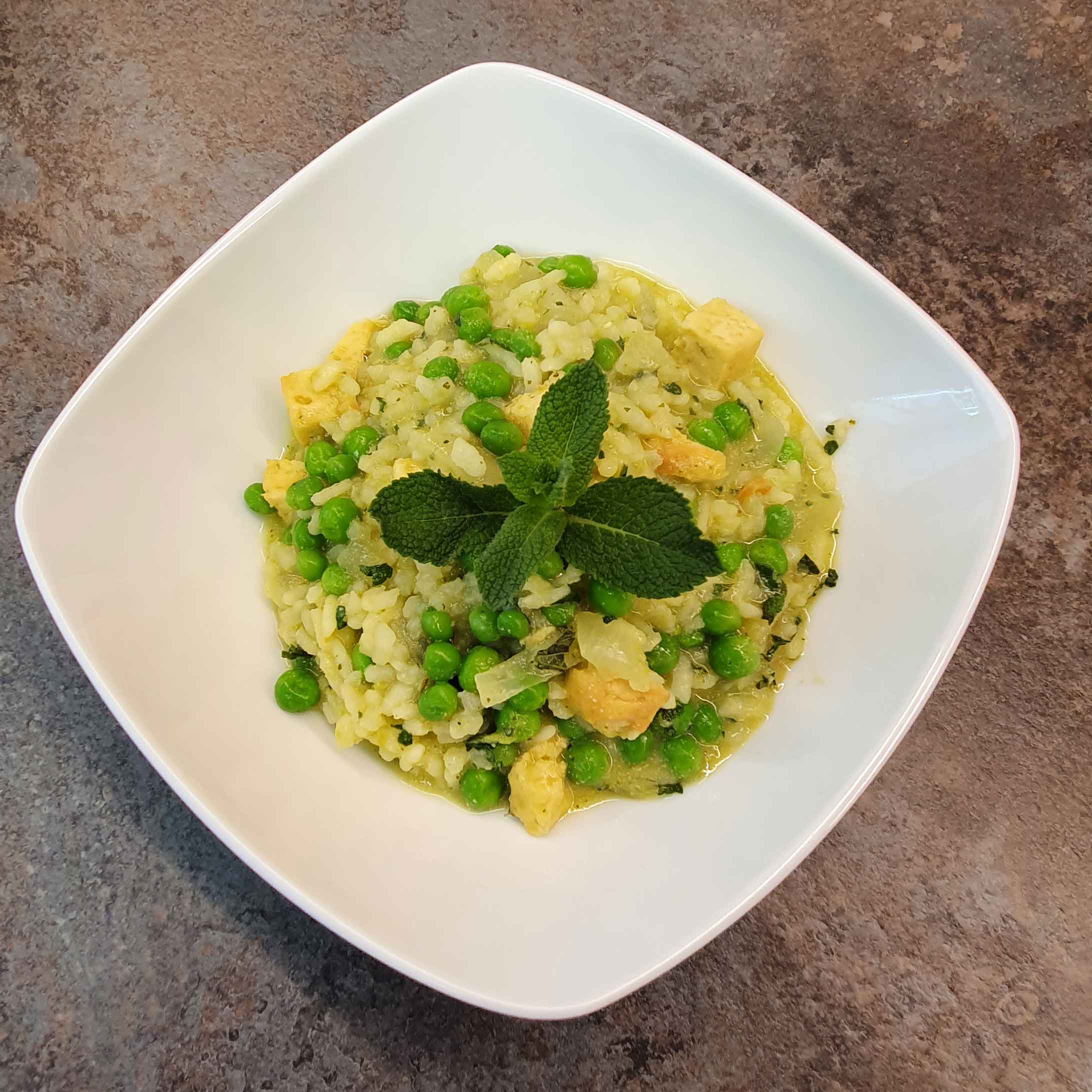 Pea, Mint & Smoked Tofu Risotto