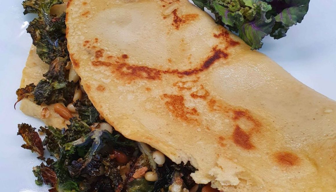 Roasted Kalette and Pine nut Cheesy Omelette with Thyme