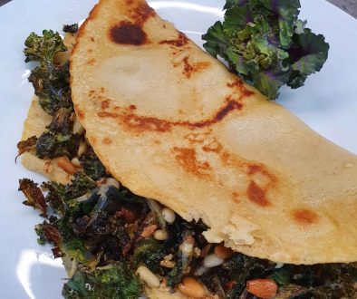 Roasted Kalette and Pine nut Cheesy Omelette with Thyme