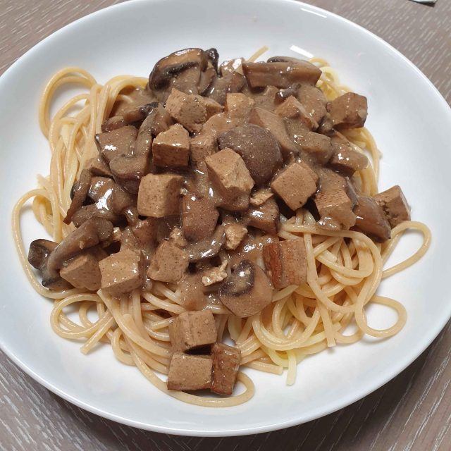Slow Cooked Smoked Tofu in Mushroom Sauce