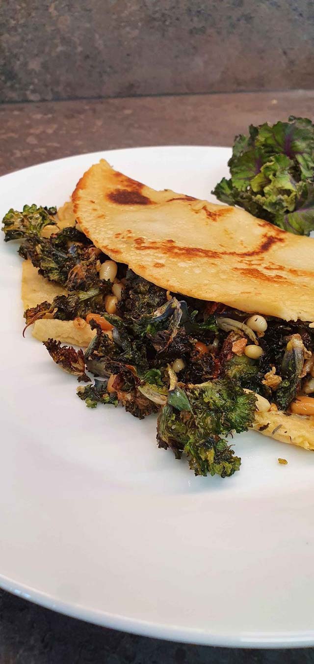 Roasted Kalette and Pine nut Cheesy Omelette with Thyme